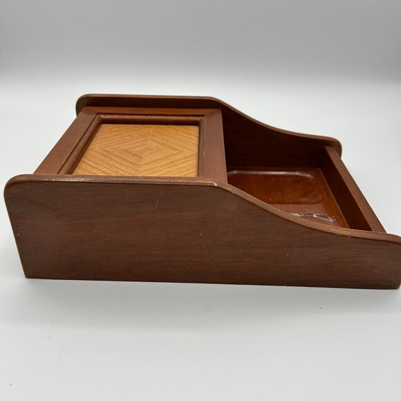 Vintage MCM Gentleman's Dresser Valet Wood Vanity Box Jewelry Storage Tray Caddy - Picture 9 of 15